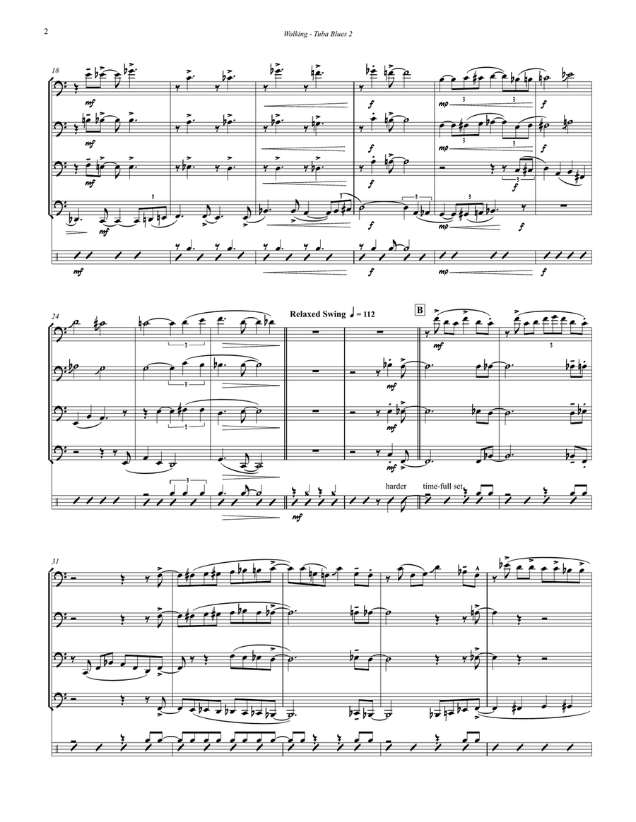 Tuba Blues 2 for Tuba Quartet and Drum set Tuba Quartet scores gallery preview page 3