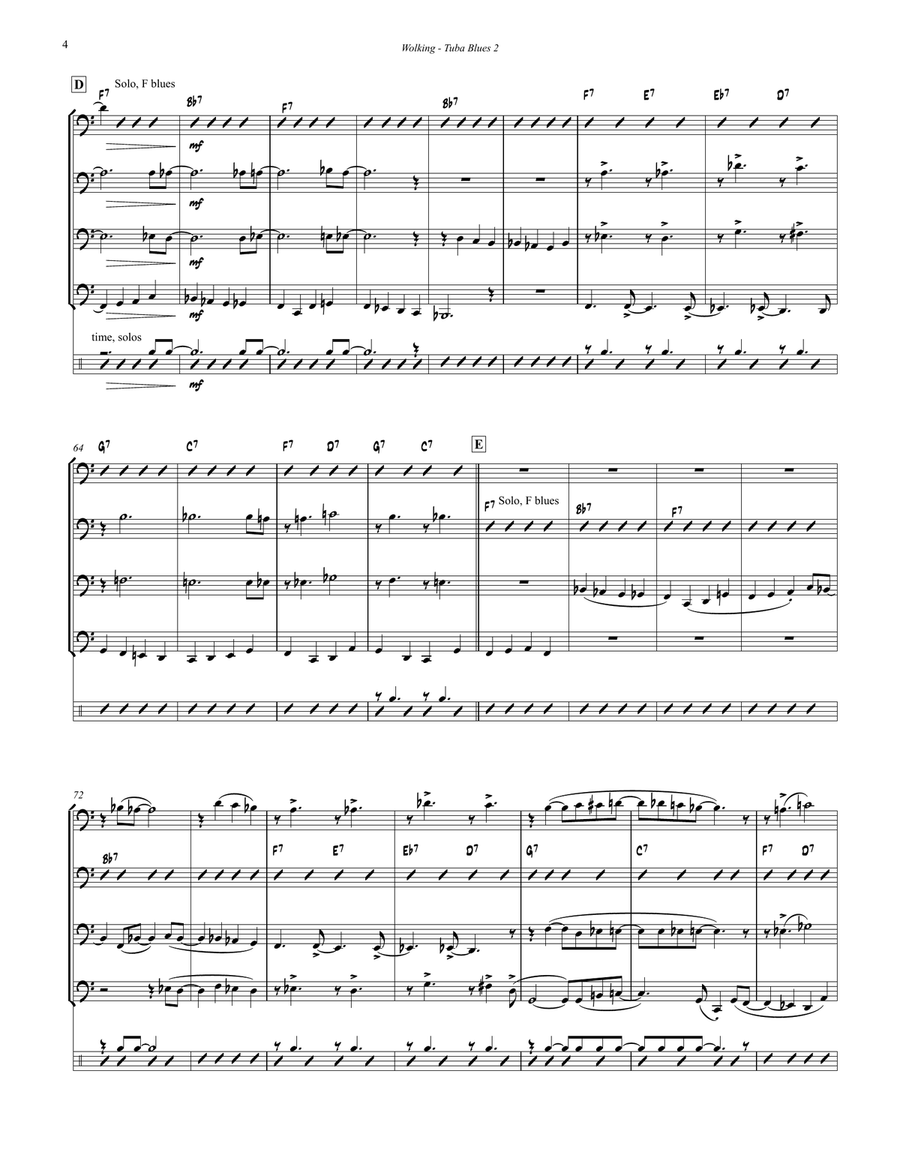 Tuba Blues 2 for Tuba Quartet and Drum set Tuba Quartet scores gallery preview page 4