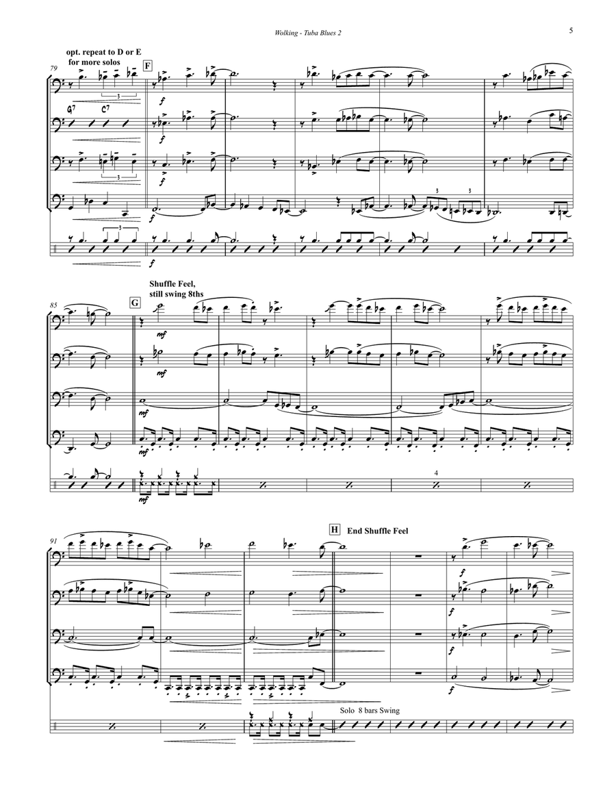 Tuba Blues 2 for Tuba Quartet and Drum set Tuba Quartet scores gallery preview page 5