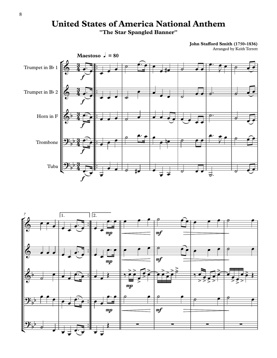 10 National Anthems arranged for Brass Quintet Brass Quintet scores gallery preview page 5