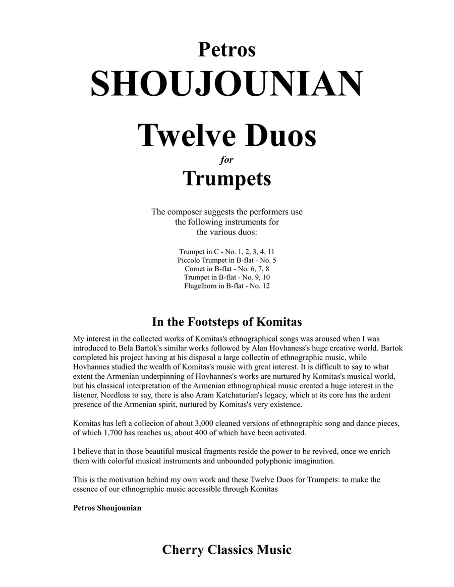 Twelve Duos for Trumpets based on Armenian Folk Songs Brass Duet scores gallery preview page 2