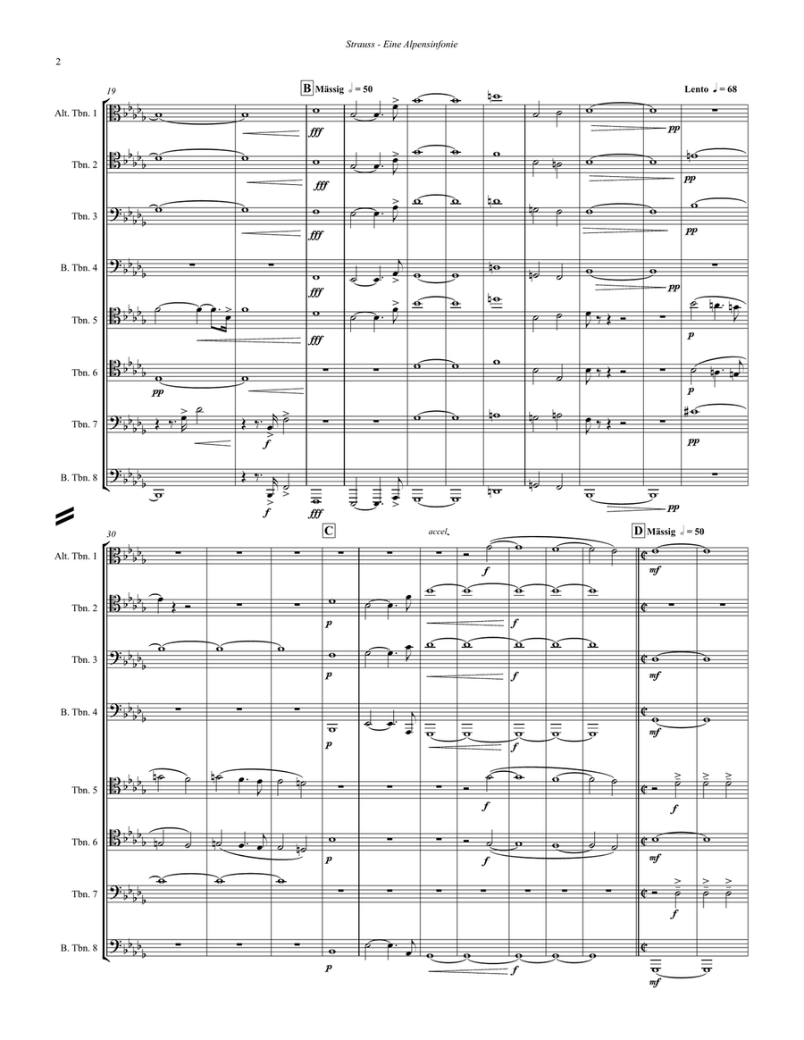 Eine Alpensinfonie Excerpts for 8-part Trombone Ensemble Trombone scores gallery preview page 3