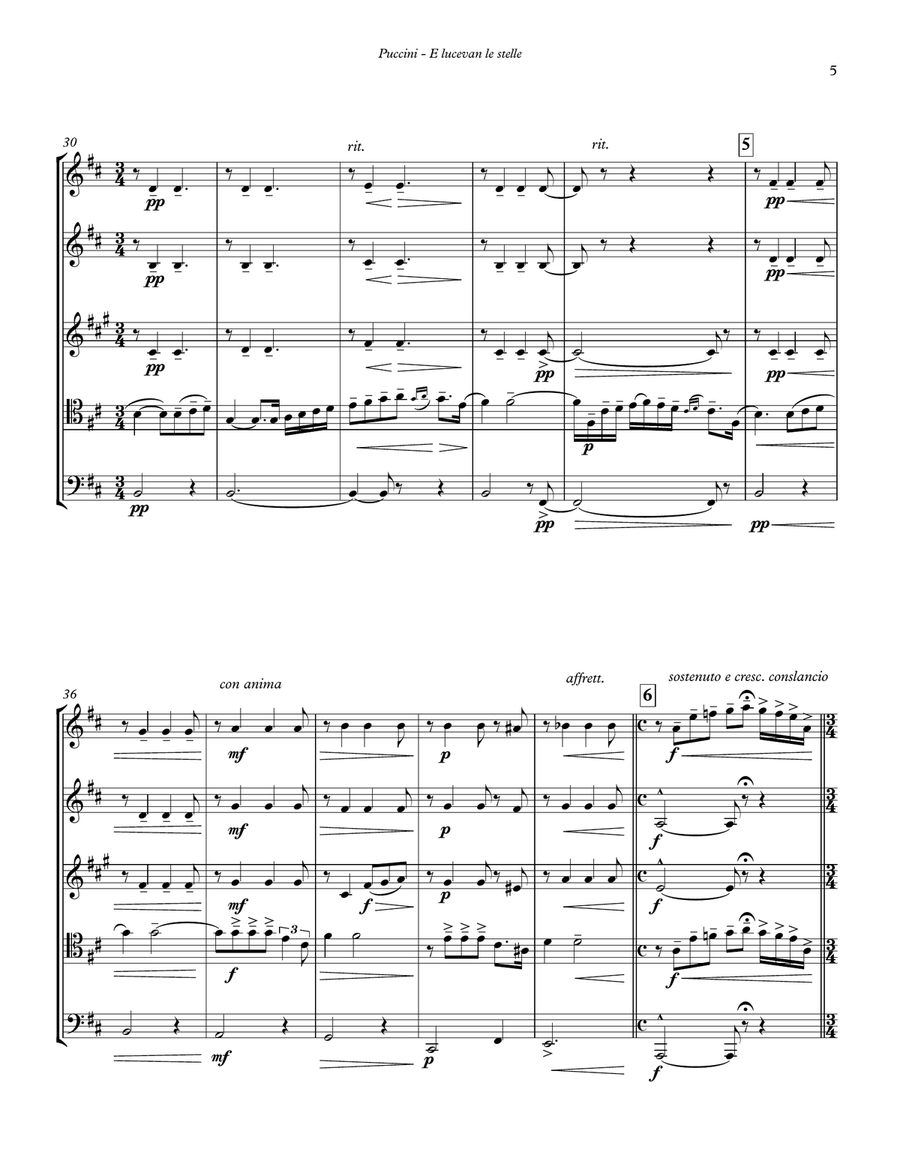 E lucevan le stelle, Aria from Tosca for Brass Quintet Brass Quintet scores gallery preview page 4