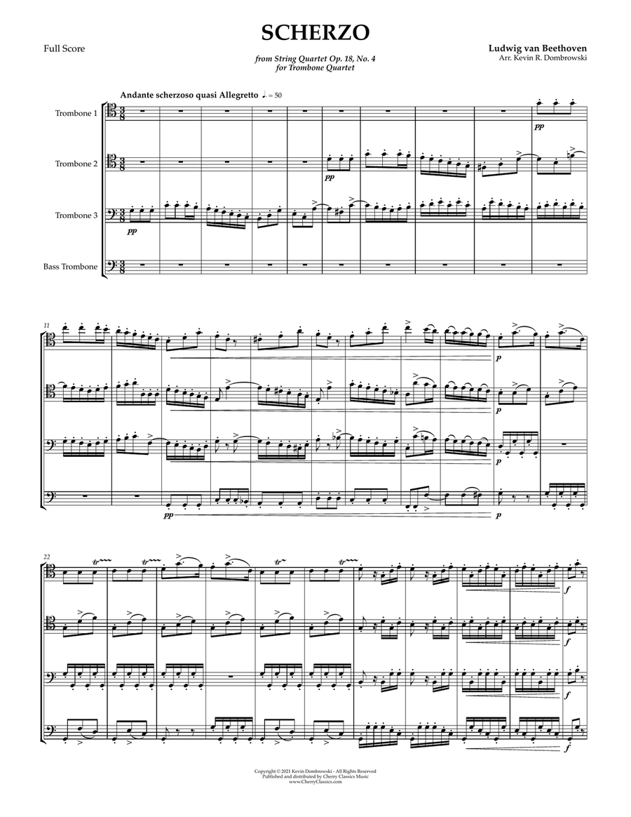 Scherzo from String Quartet Op. 18, No. 4 for Trombone Quartet Trombone Quartet scores gallery preview page 2
