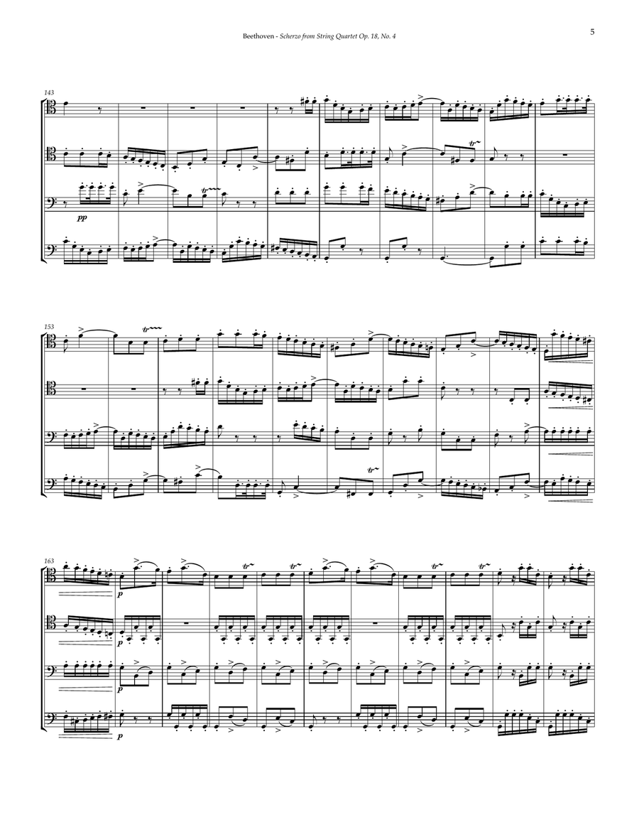 Scherzo from String Quartet Op. 18, No. 4 for Trombone Quartet Trombone Quartet scores gallery preview page 3