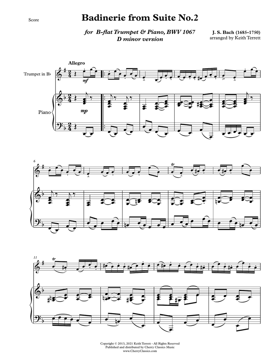 Badinerie for Trumpet in B-flat and Piano D minor Version B-Flat Trumpet scores gallery preview page 3