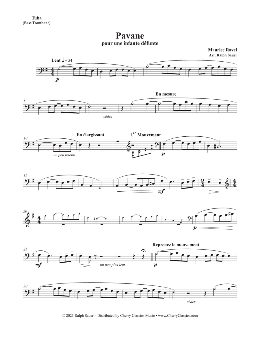 Pavane pour une infante défunte for Tuba or Bass Trombone and Piano Bass Trombone scores gallery preview page 2