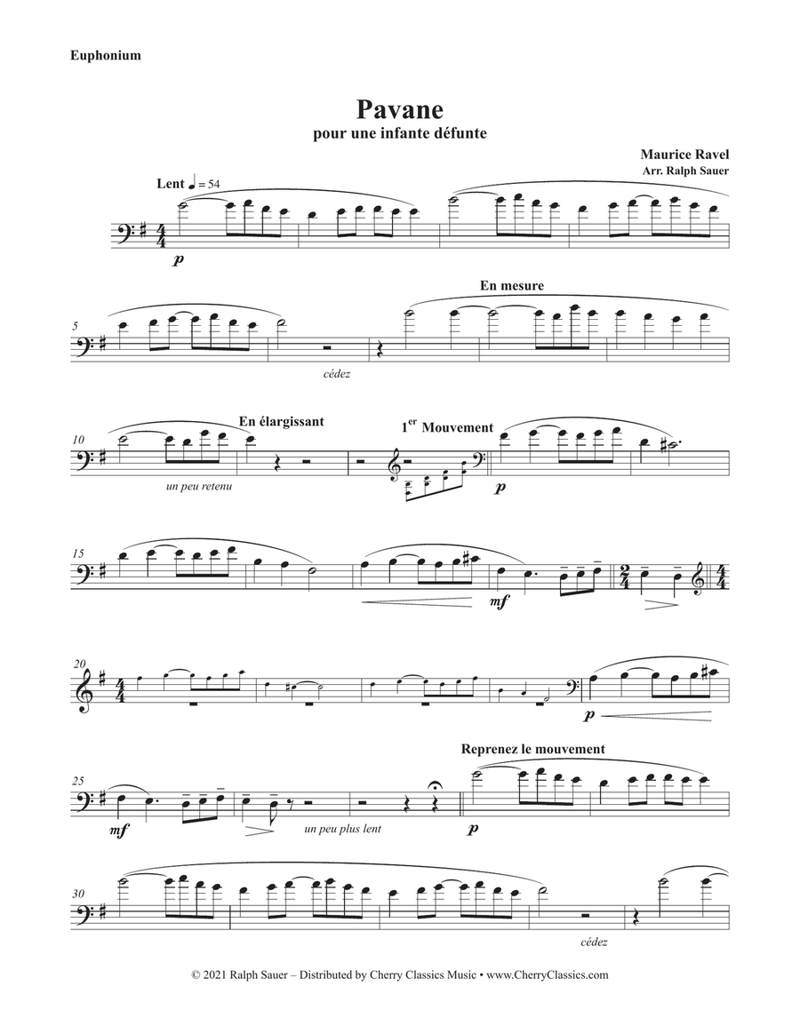 Pavane pour une infante défunte for Euphonium and Piano accompaniment Euphonium scores gallery preview page 2