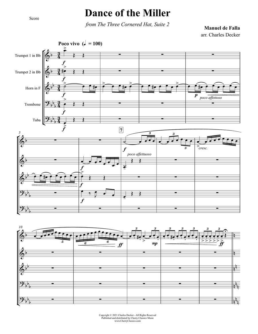 Dance of the Miller from the Three-Cornered Hat for Brass Quintet Brass Quintet scores gallery preview page 2