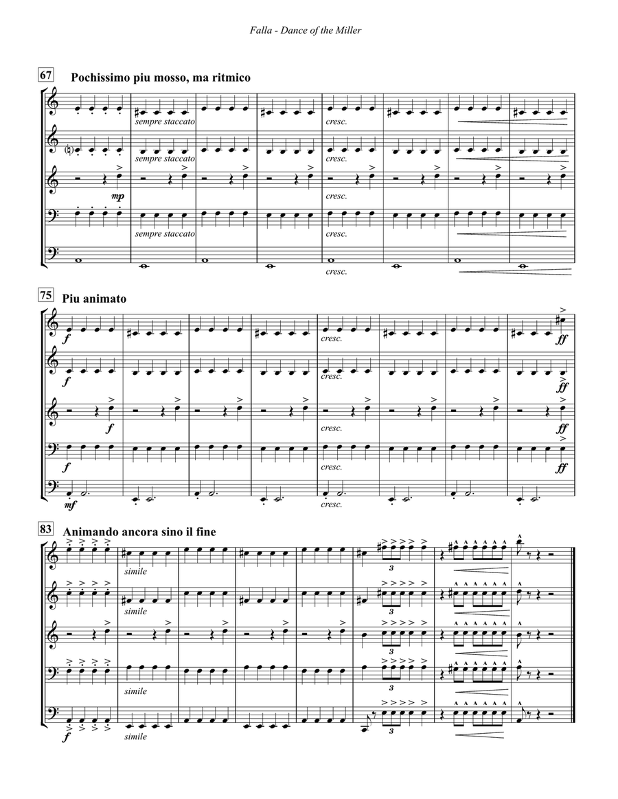 Dance of the Miller from the Three-Cornered Hat for Brass Quintet Brass Quintet scores gallery preview page 4