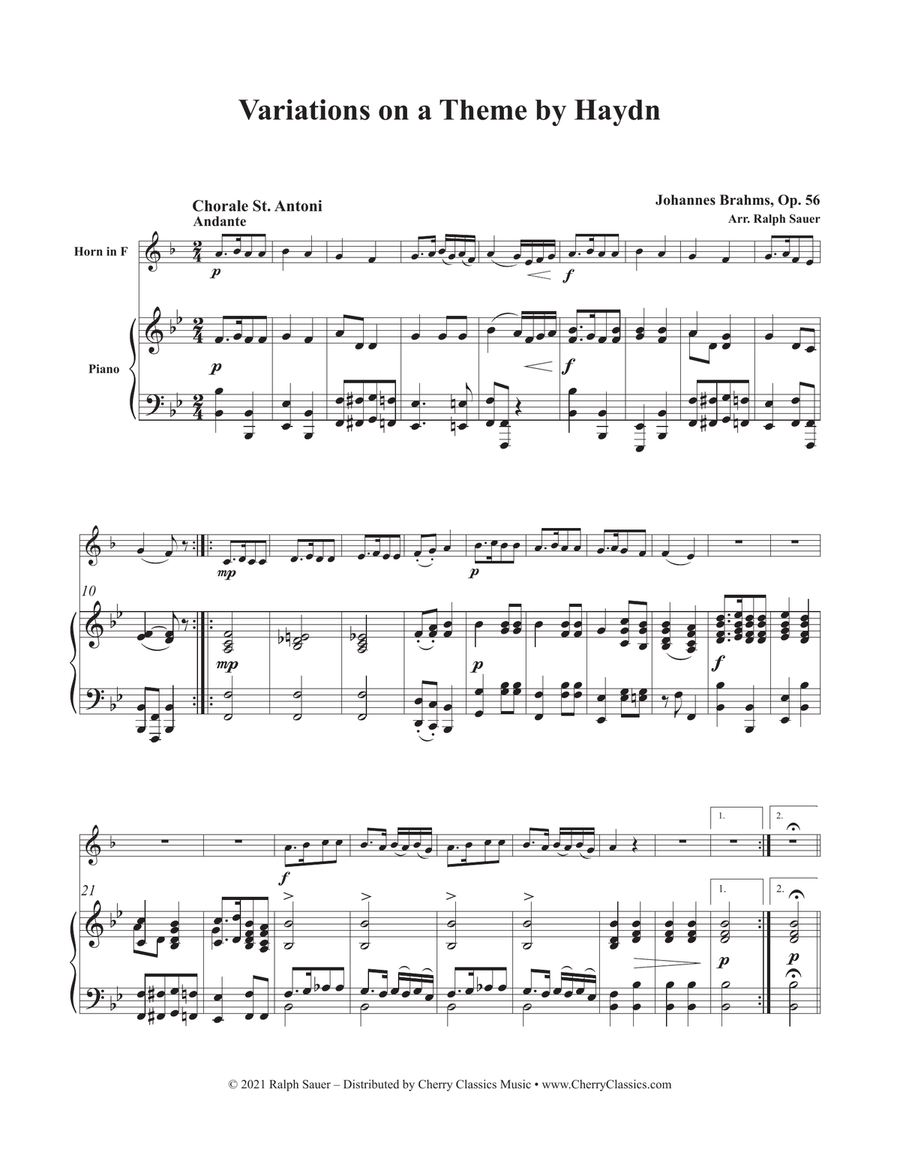 Variations on a Theme by Haydn for Horn and Piano Horn scores gallery preview page 2
