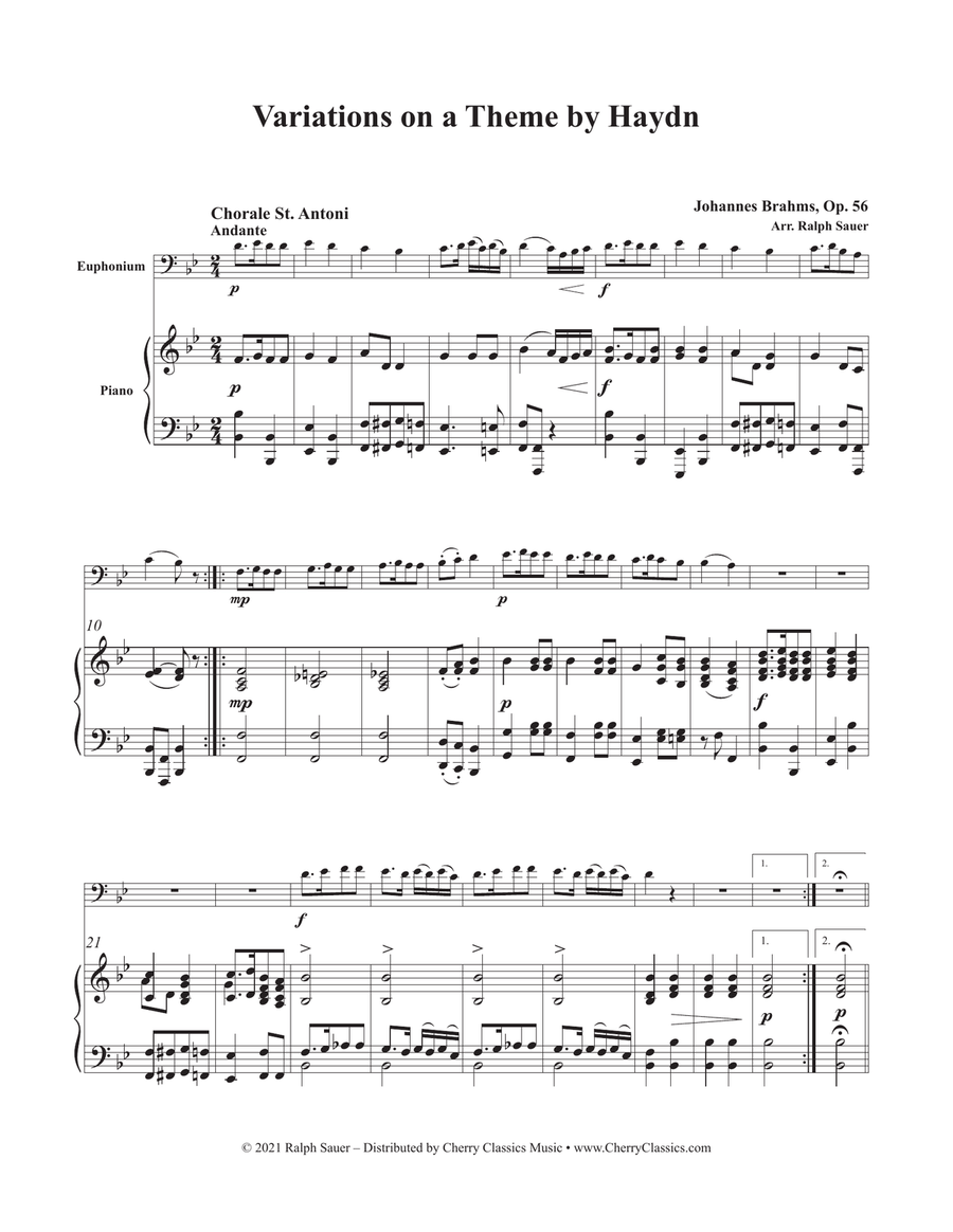 Variations on a Theme by Haydn for Euphonium and Piano Euphonium scores gallery preview page 2
