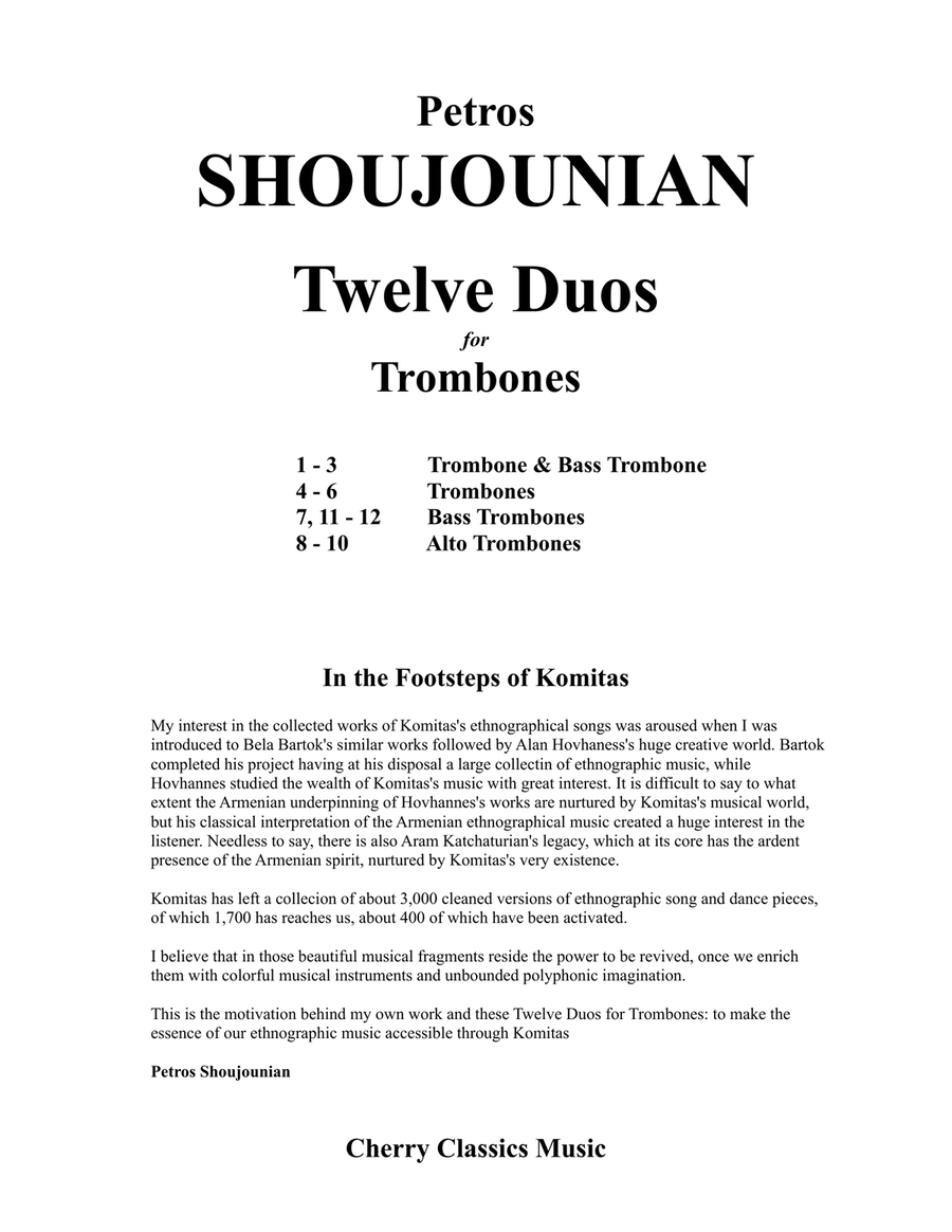 Twelve Duos for Trombones based on Armenian Folk Songs Brass Duet scores gallery preview page 2