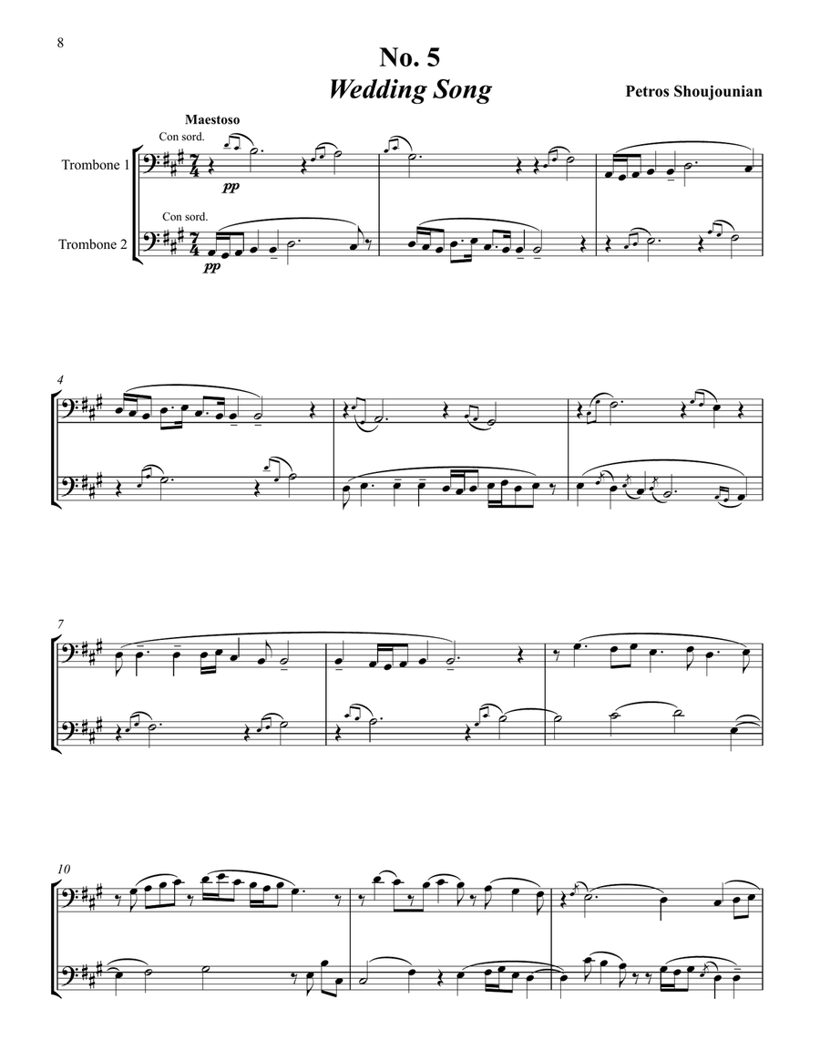 Twelve Duos for Trombones based on Armenian Folk Songs Brass Duet scores gallery preview page 4