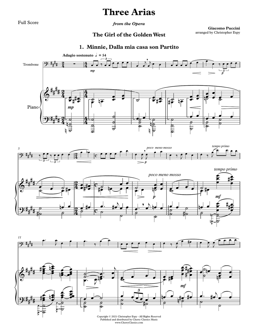 Three Arias from the opera The Girl of the Golden West for Trombone and Piano Piano Accompaniment scores gallery preview page 2