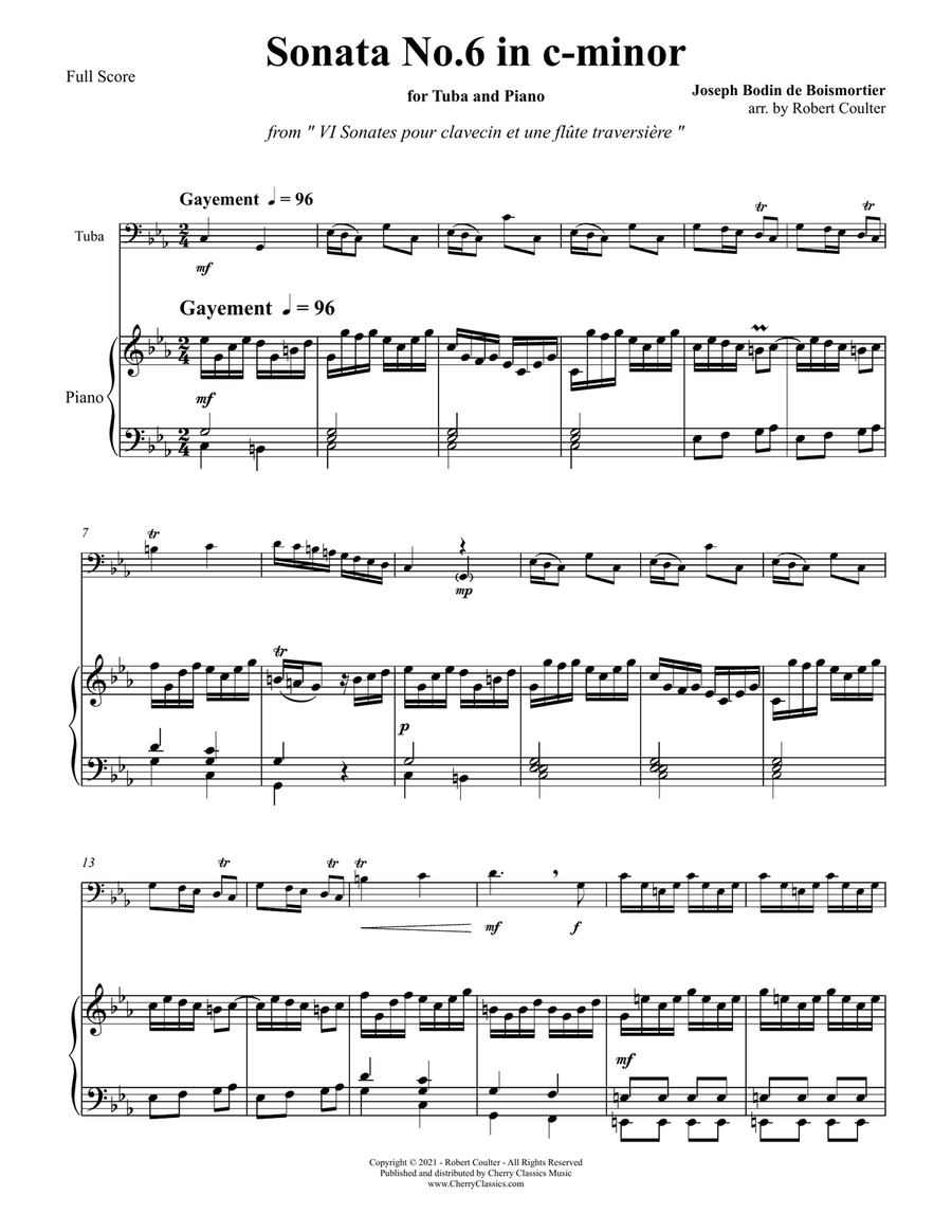 Sonata No. 6 in C minor for Tuba or Bass Trombone and Piano Bass Trombone scores gallery preview page 2