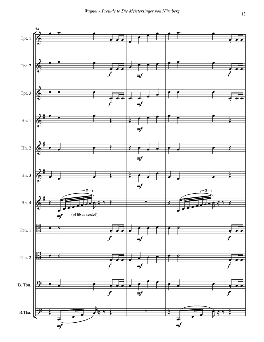 Prelude to Die Meistersigner for 11-part Brass Ensemble Score scores gallery preview page 5