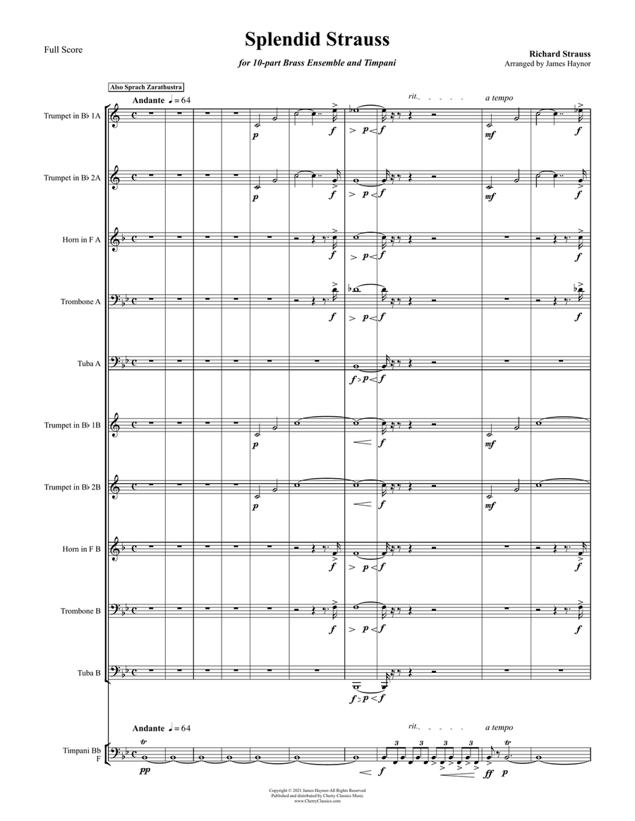 Splendid Strauss for 10-part Brass Ensemble & Timpani Percussion scores gallery preview page 2