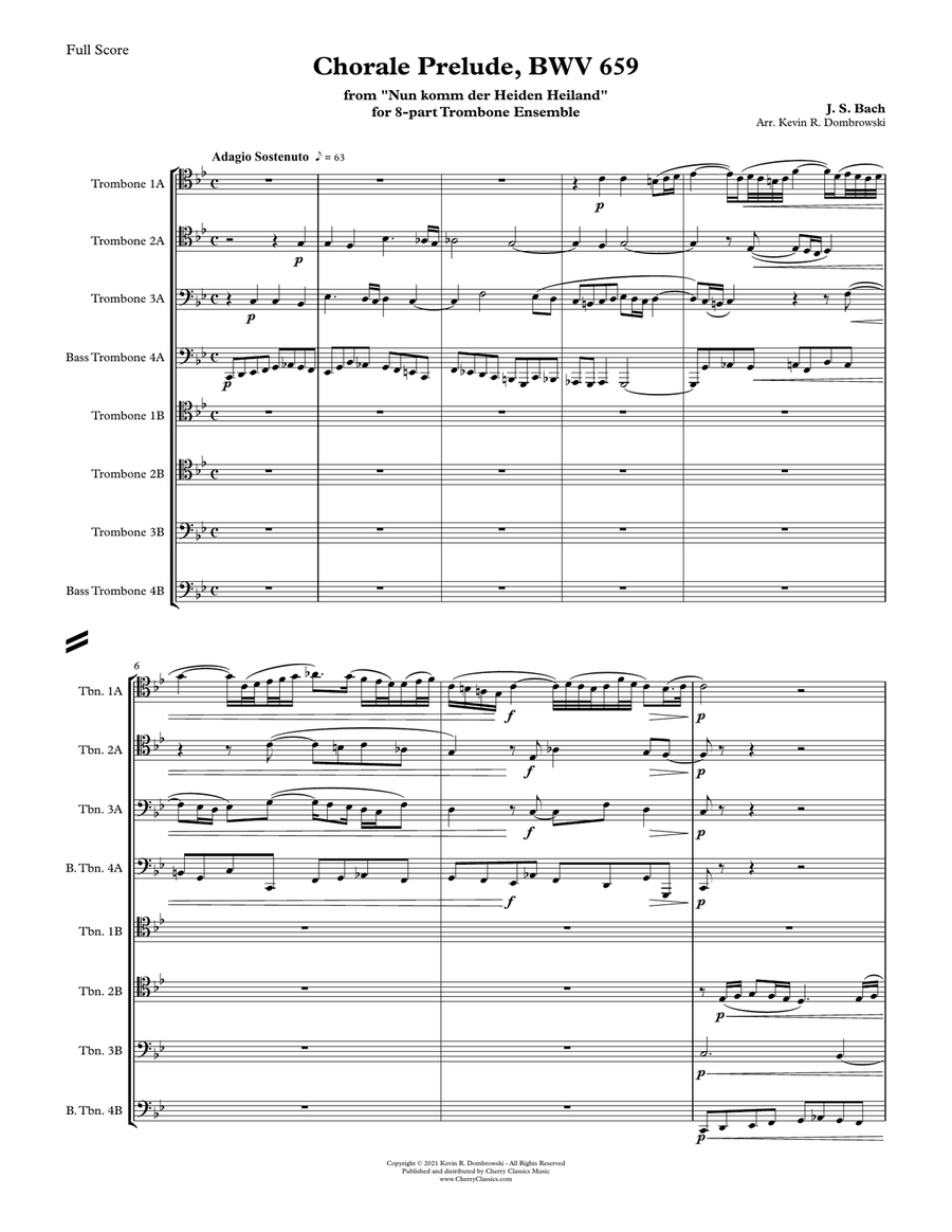 Chorale Prelude BWV 659 for 8-part Trombone Ensemble Score scores gallery preview page 3