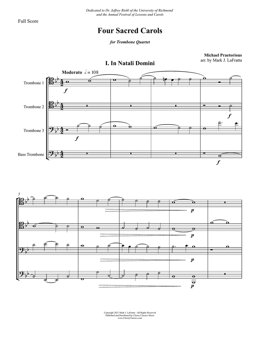 Four Sacred Carols for Trombone Quartet Trombone Quartet scores gallery preview page 2