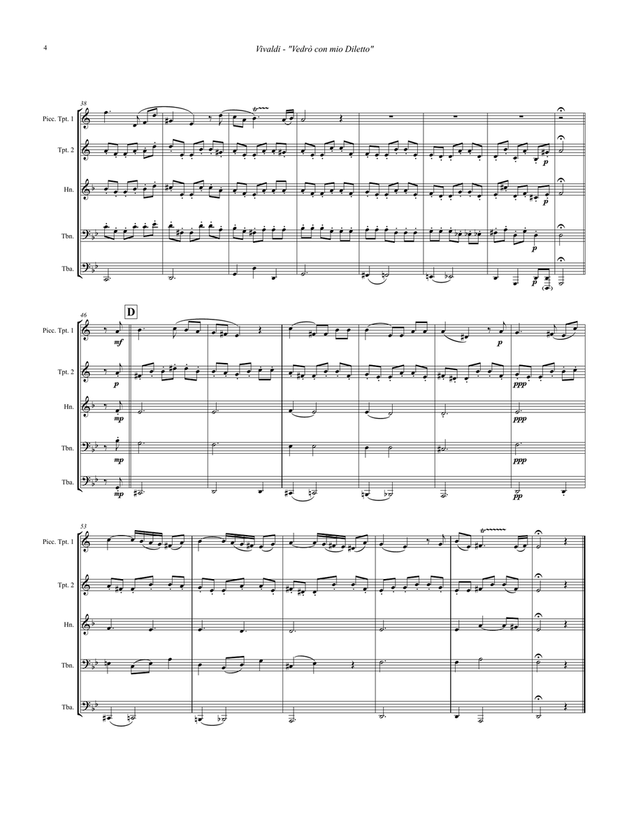 Vedrò con mio Diletto aria Piccolo Trumpet solo w Brass Quintet Brass Quintet scores gallery preview page 4