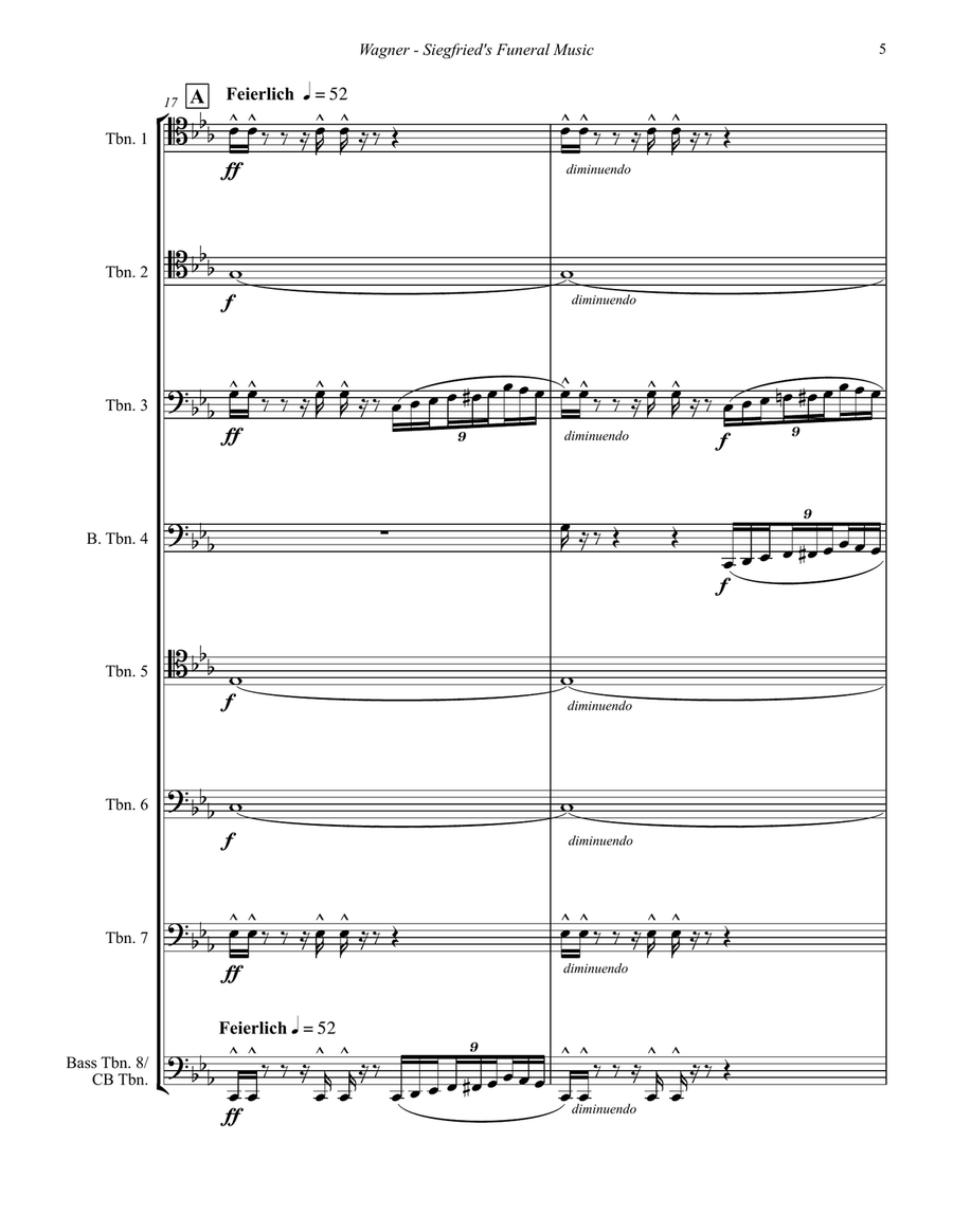 Siegfried’s Funeral Music Extract from Act III of Gotterdammerung for 8-part Trombone Ensemble Trombone scores gallery preview page 3