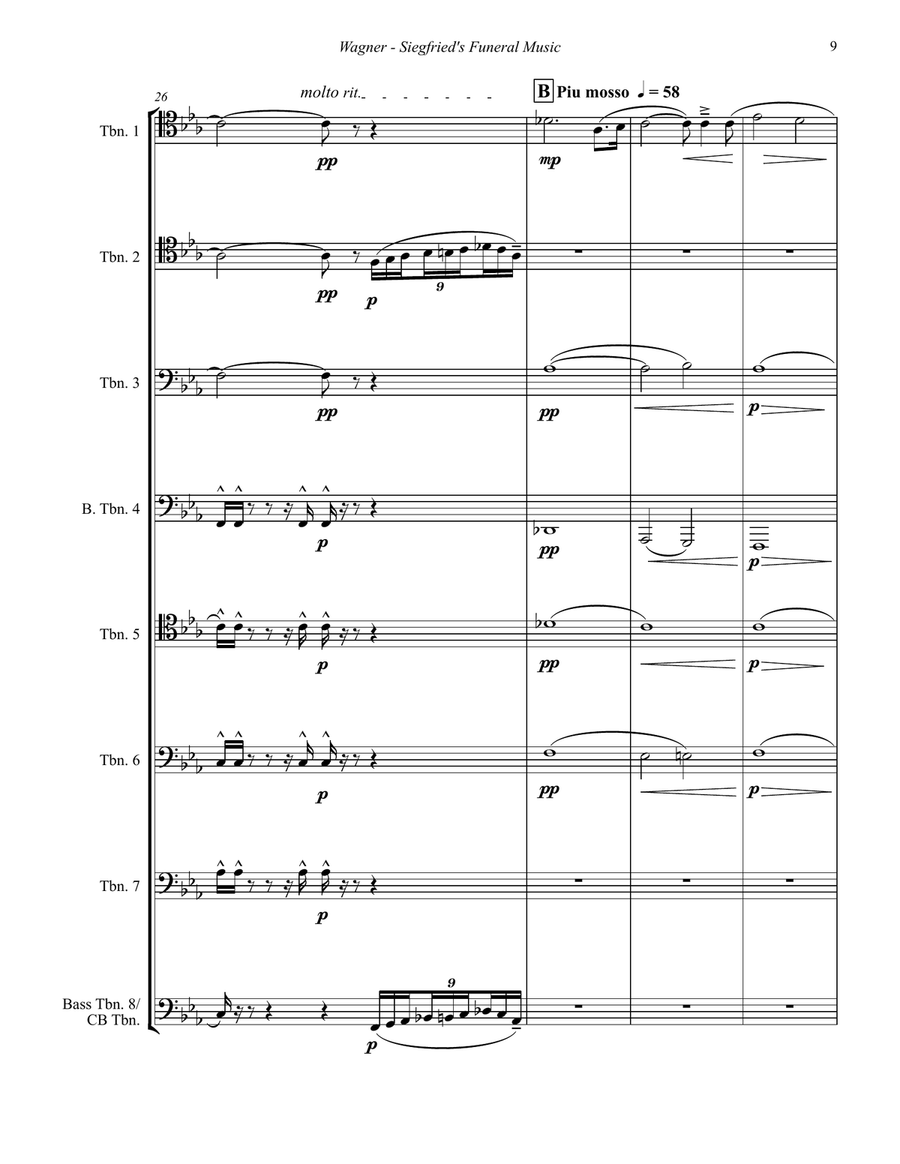 Siegfried’s Funeral Music Extract from Act III of Gotterdammerung for 8-part Trombone Ensemble Trombone scores gallery preview page 4