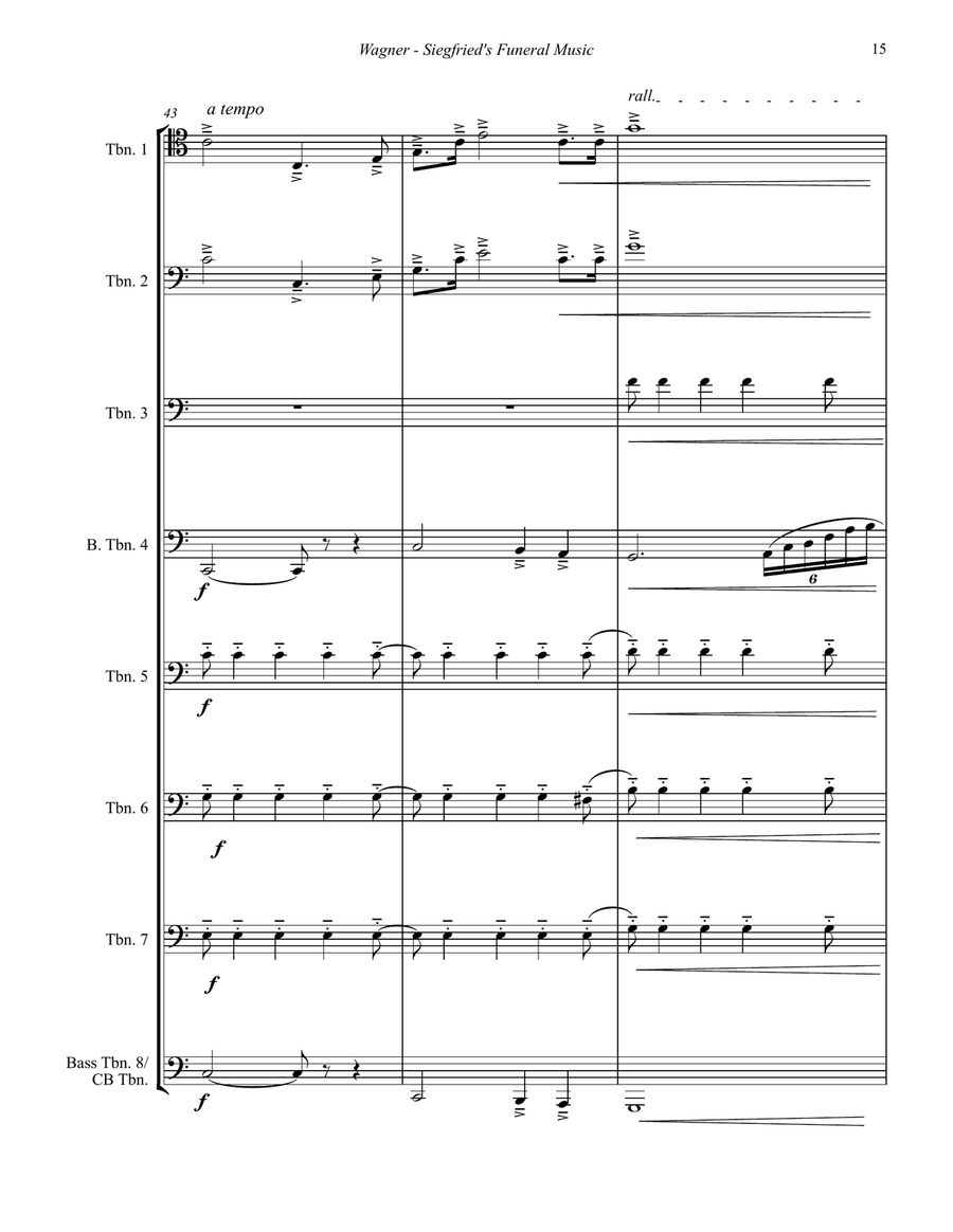 Siegfried’s Funeral Music Extract from Act III of Gotterdammerung for 8-part Trombone Ensemble Trombone scores gallery preview page 5