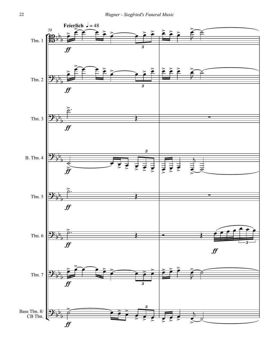 Siegfried’s Funeral Music Extract from Act III of Gotterdammerung for 8-part Trombone Ensemble Trombone scores gallery preview page 6