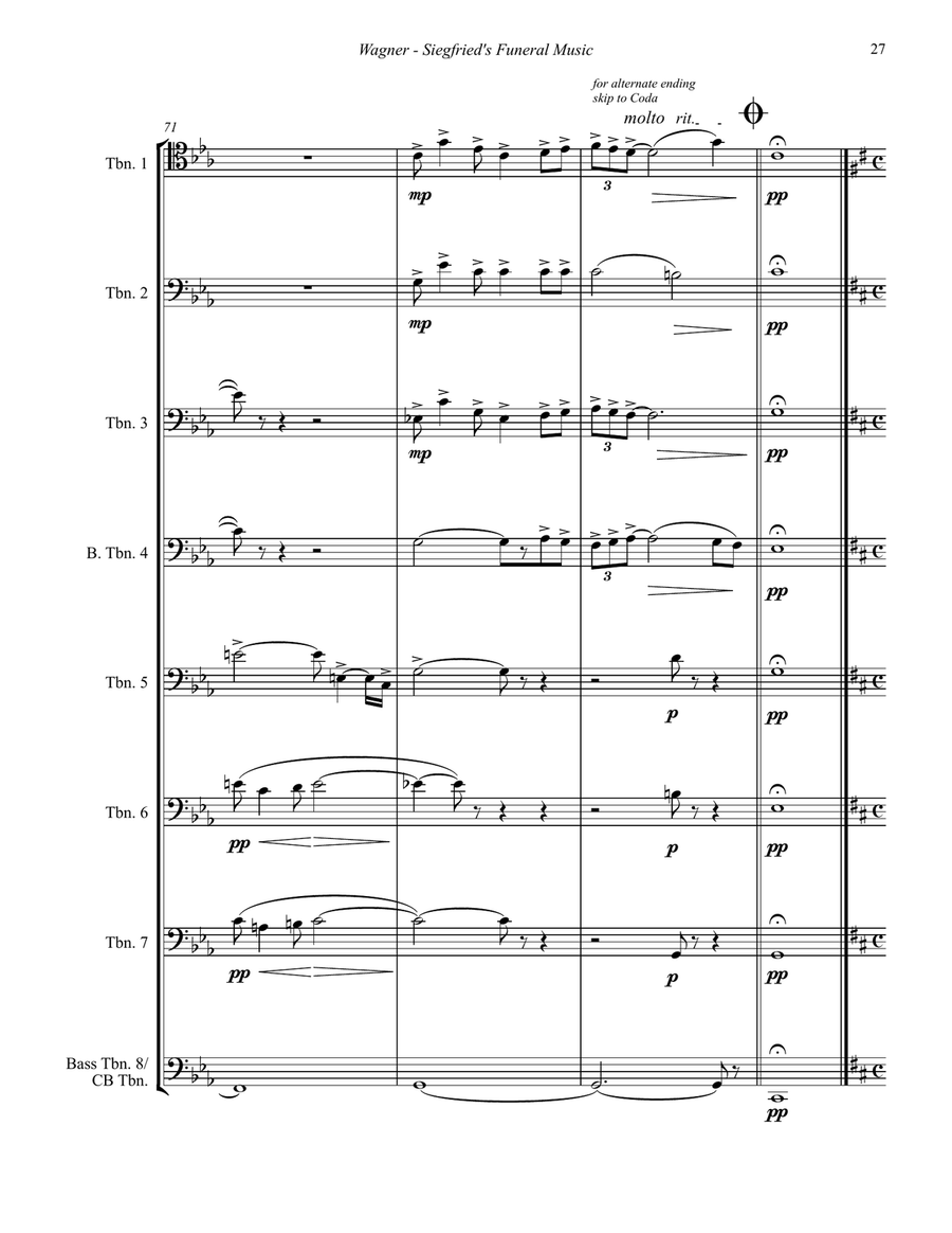 Siegfried’s Funeral Music Extract from Act III of Gotterdammerung for 8-part Trombone Ensemble Trombone scores gallery preview page 7