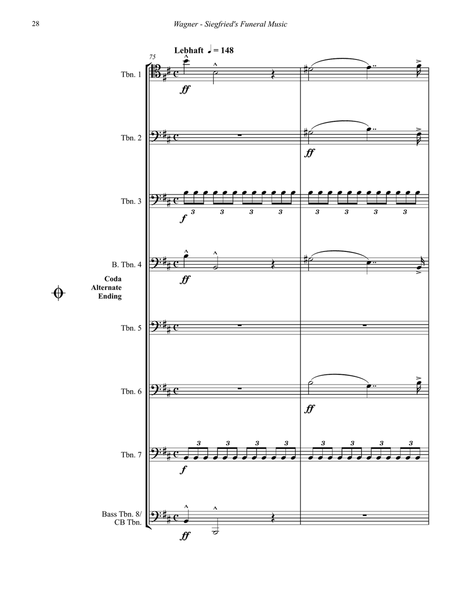 Siegfried’s Funeral Music Extract from Act III of Gotterdammerung for 8-part Trombone Ensemble Trombone scores gallery preview page 8