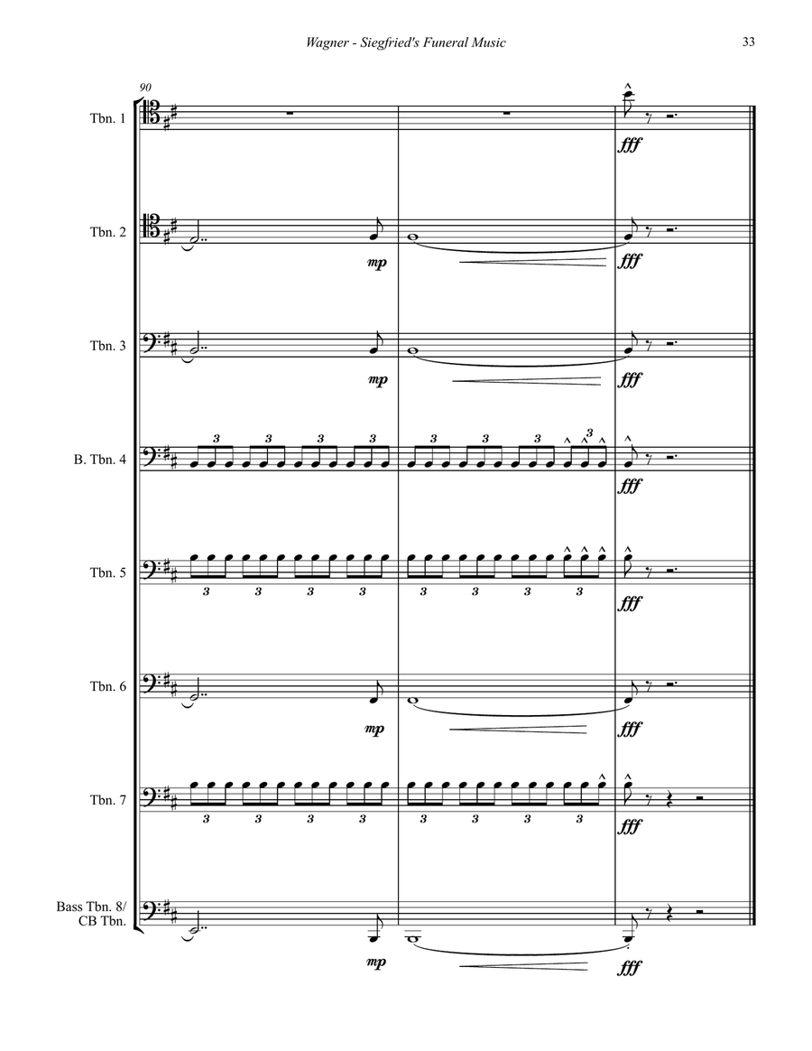 Siegfried’s Funeral Music Extract from Act III of Gotterdammerung for 8-part Trombone Ensemble Trombone scores gallery preview page 9