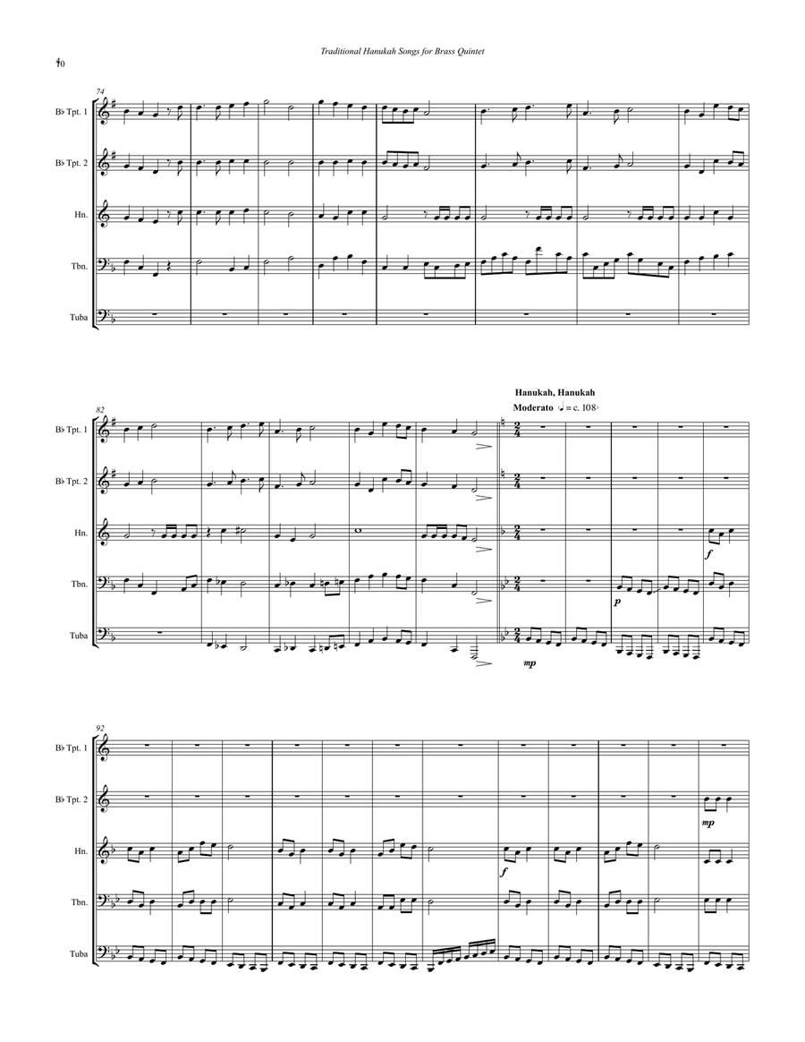 Hanukah Song Medley for Brass Quintet Brass Quintet scores gallery preview page 5