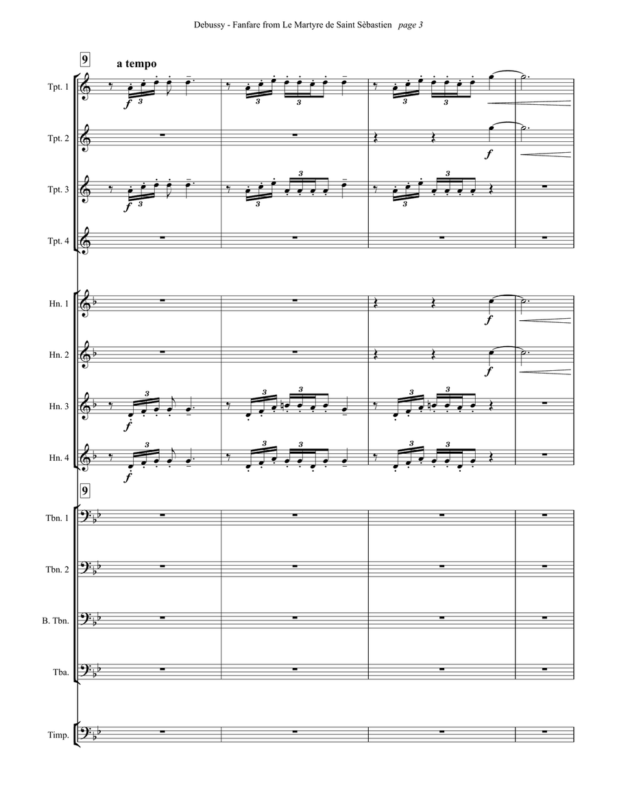 Fanfare from Le Martyre de Saint Sébastien for Brass Choir and Timpani Score scores gallery preview page 3