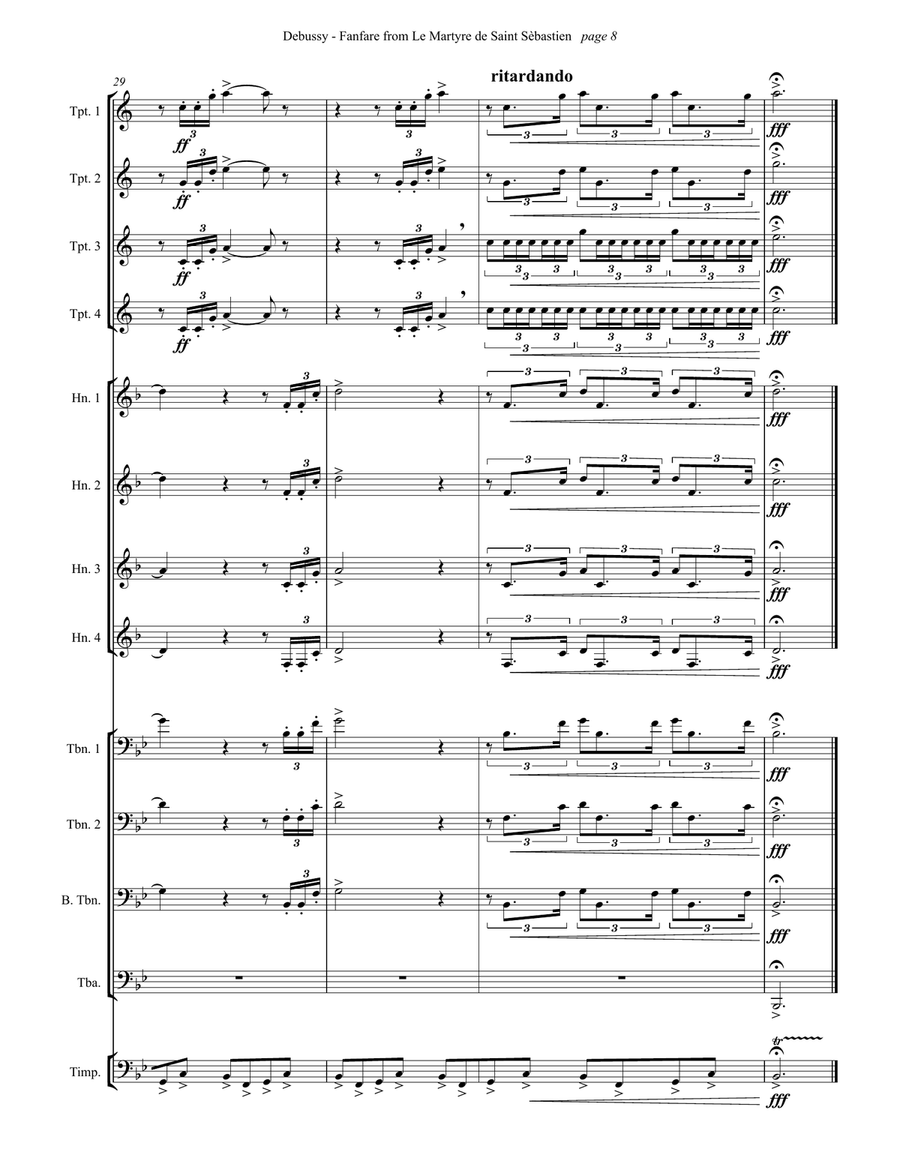 Fanfare from Le Martyre de Saint Sébastien for Brass Choir and Timpani Score scores gallery preview page 5