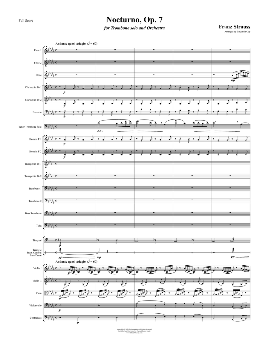 Nocturno, Op. 7 for Solo Trombone and Orchestra Orchestra scores gallery preview page 2