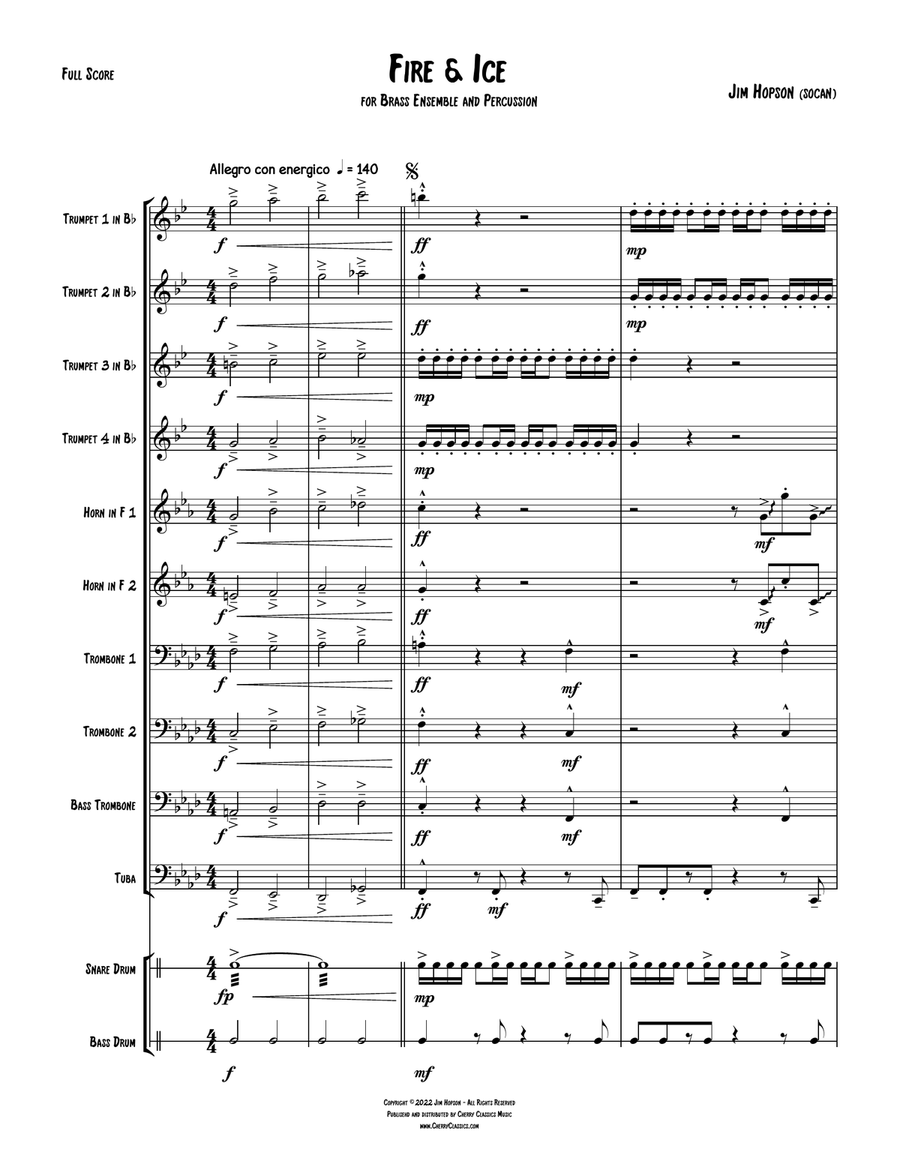 Fire and Ice for 10-part Brass Ensemble and Percussion Percussion scores gallery preview page 2