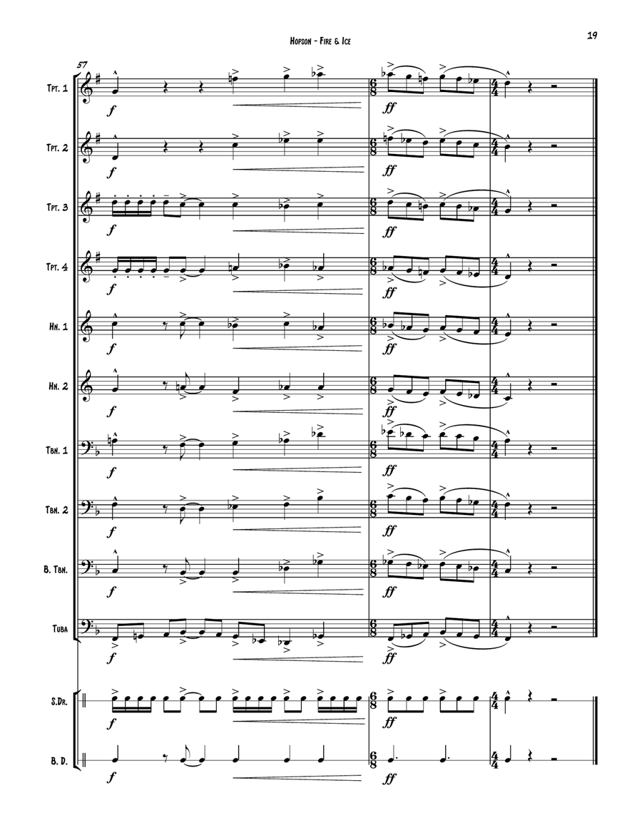 Fire and Ice for 10-part Brass Ensemble and Percussion Percussion scores gallery preview page 6
