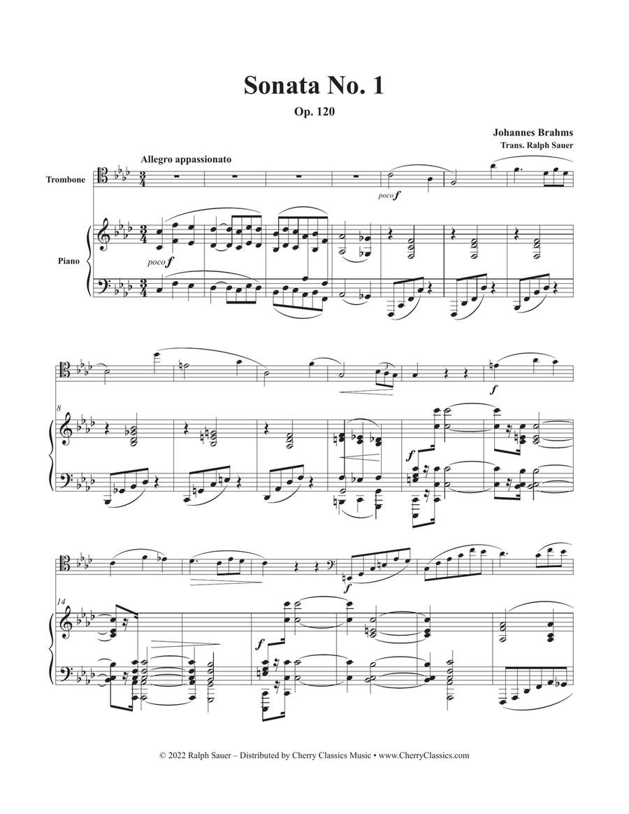 Sonata No 1, Op. 120 for Trombone and Piano Piano Accompaniment scores gallery preview page 2