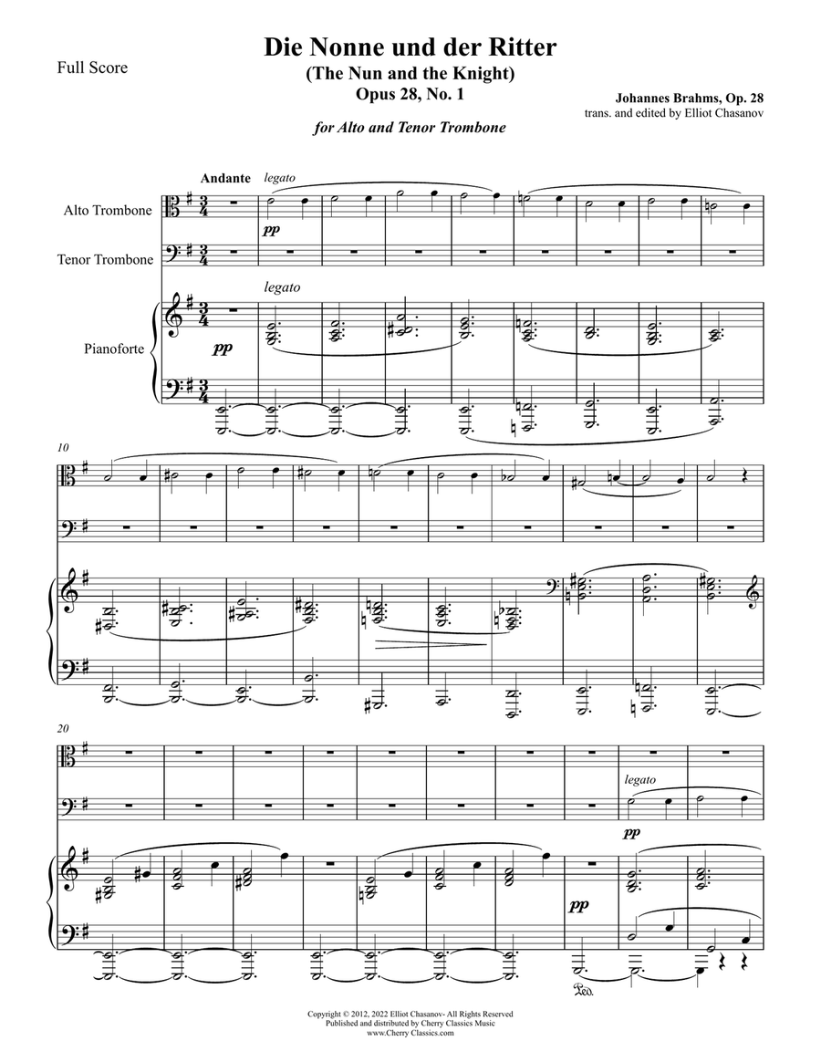 Die Nonne und der Ritter, Op. 28, No. 1 for Alto & Tenor Trombone with Piano accompaniment Trombone Duet scores gallery preview page 2