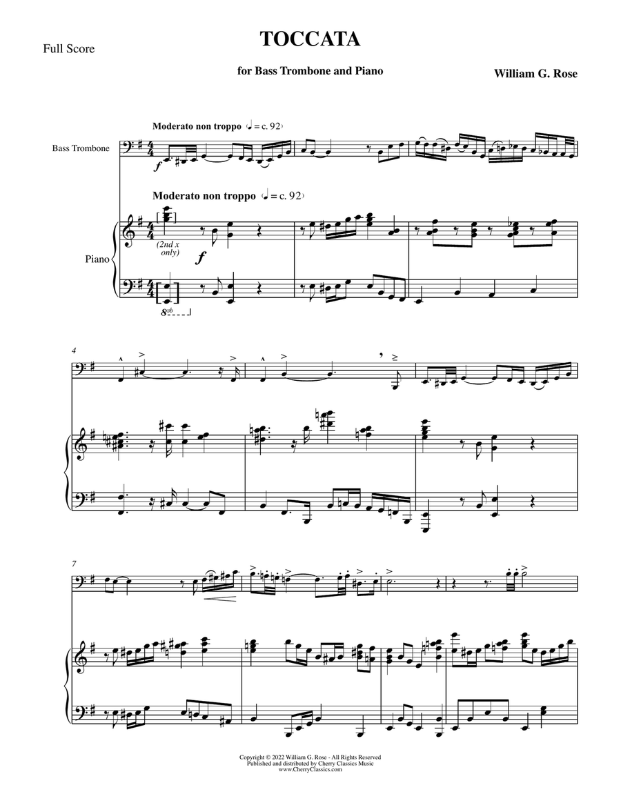 Toccata for Bass Trombone and Piano Bass Trombone scores gallery preview page 2