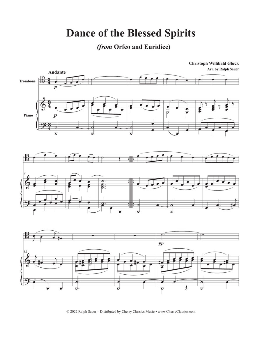 Dance of the Blessed Spirits for Trombone and Piano Piano Accompaniment scores gallery preview page 2