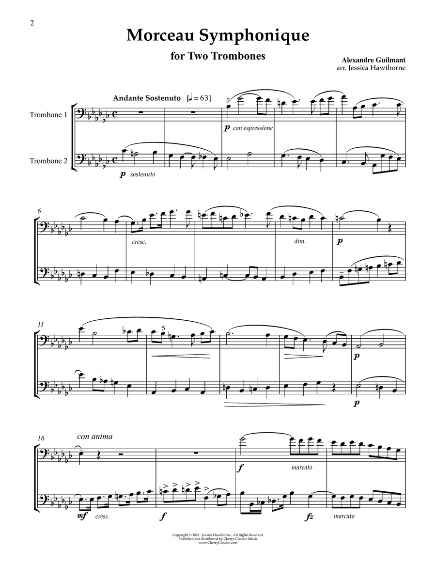 Morceau Symphonique for Two Trombones Trombone Duet scores gallery preview page 3