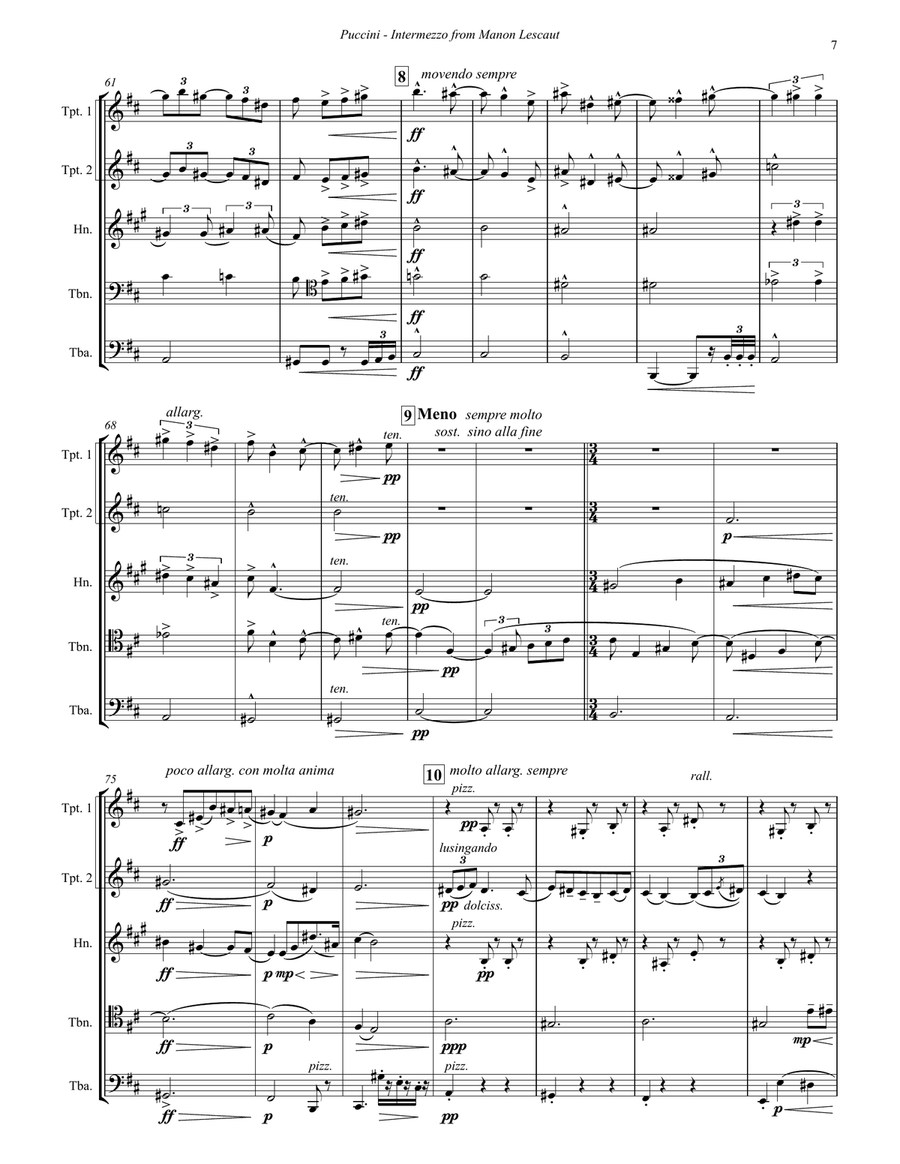 Intermezzo from Act III of Manon Lescaut for Brass Quintet Brass Quintet scores gallery preview page 5