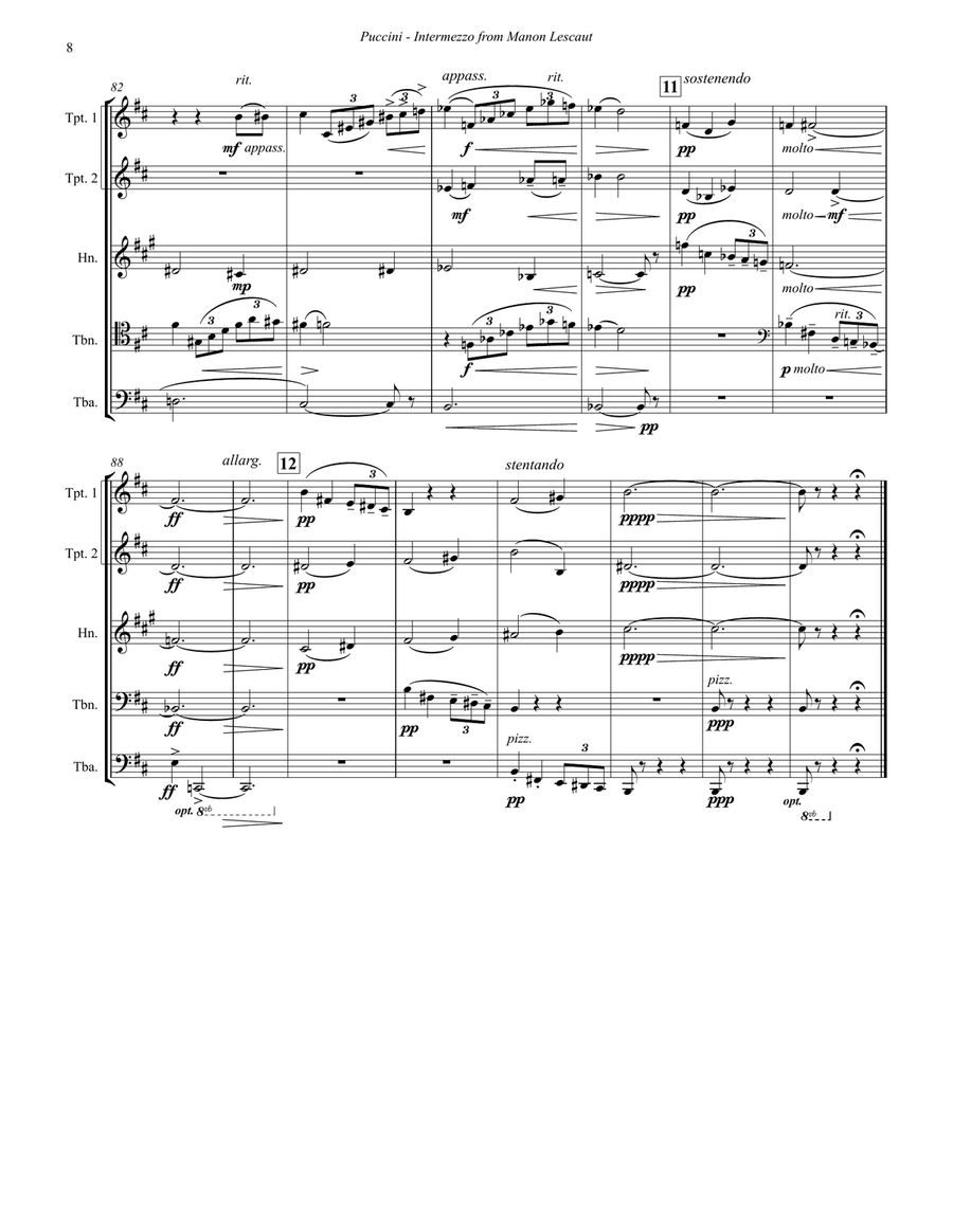Intermezzo from Act III of Manon Lescaut for Brass Quintet Brass Quintet scores gallery preview page 6