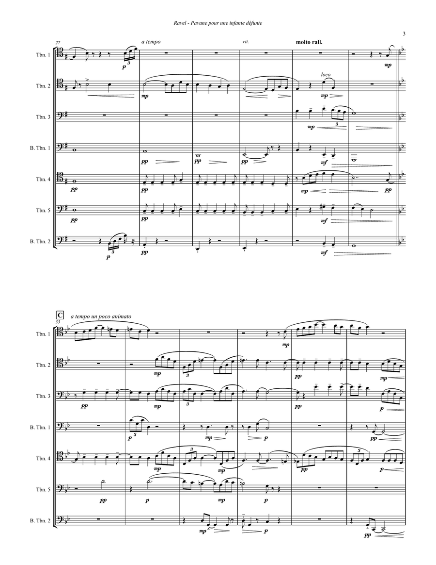 Pavane pour une infante défunte for 7-part Trombone Ensemble Trombone scores gallery preview page 3