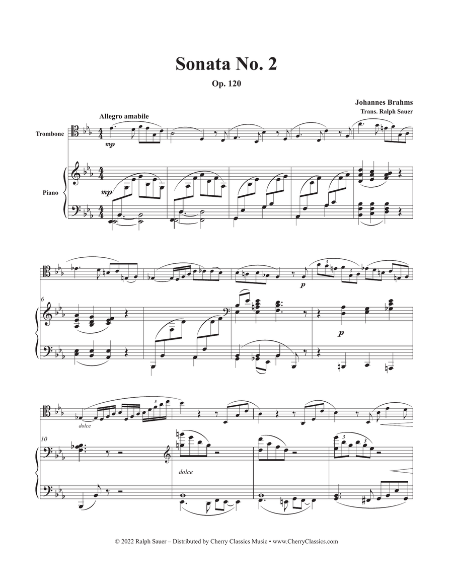 Sonata No. 2, Op. 120 for Trombone and Piano Piano Accompaniment scores gallery preview page 2