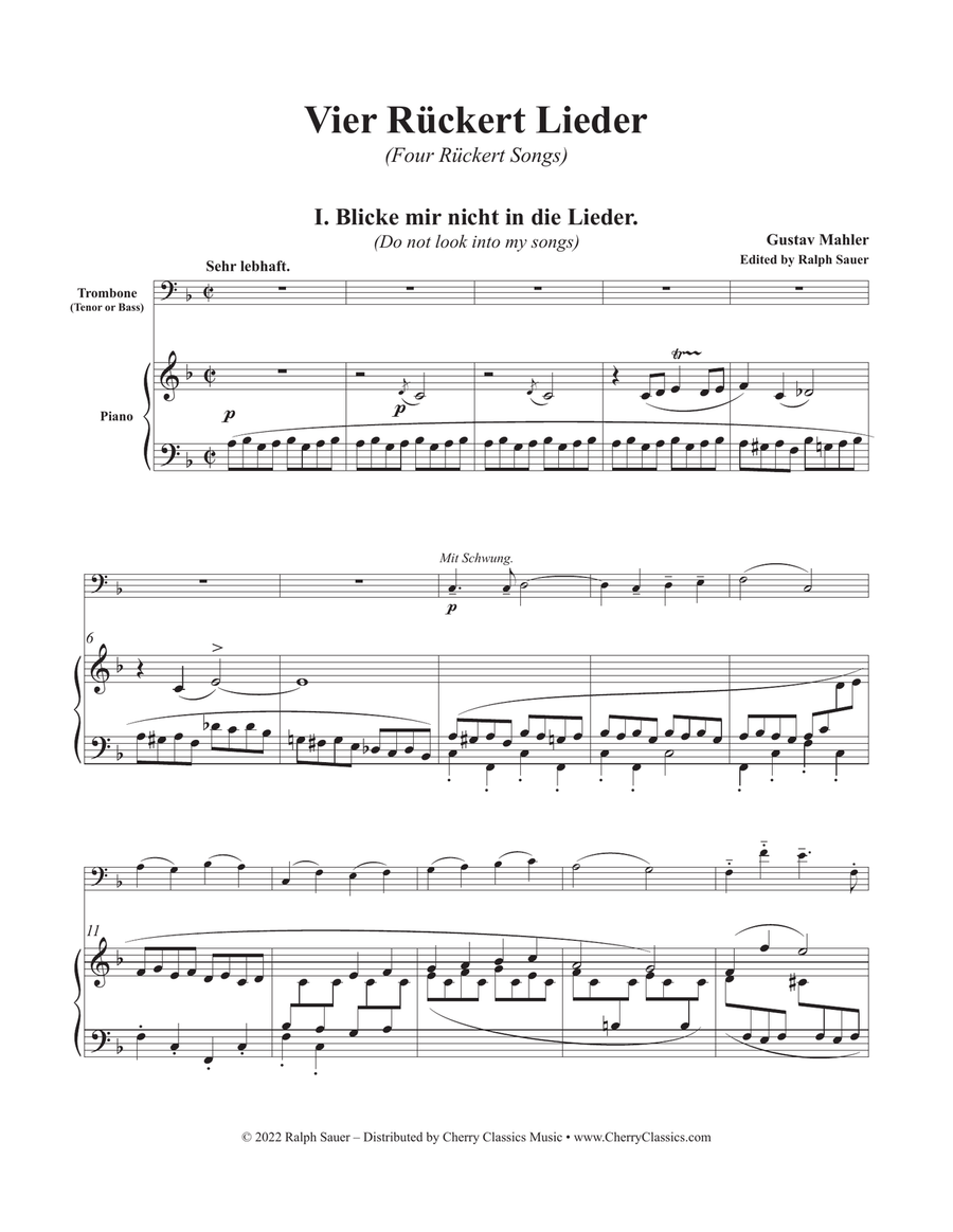 Vier Rückert Lieder for Trombone and Piano Piano Accompaniment scores gallery preview page 3