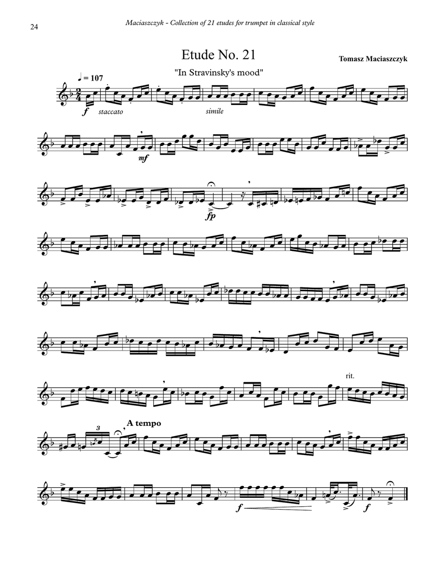 Collection of 21 Etudes for Trumpet in Classical Style C Trumpet scores gallery preview page 7