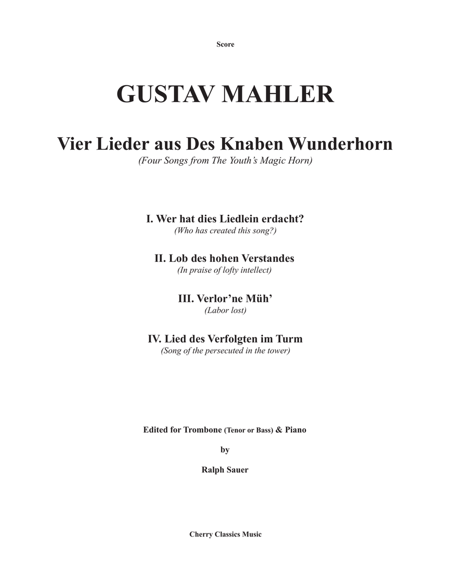 Vier Lieder aus Des Knaben Wunderhorn for Trombone and Piano Piano Accompaniment scores gallery preview page 2